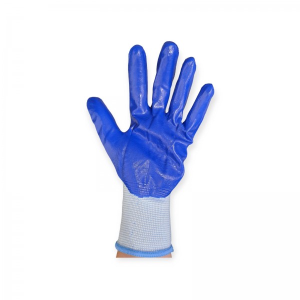 Перчатки нейлоновые с нитриловым покрытием бело-синие 10размер