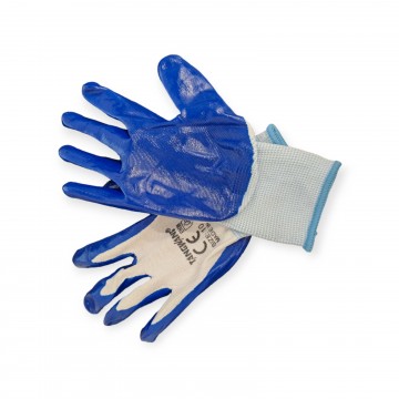 Перчатки нейлоновые с нитриловым покрытием бело-синие 10размер